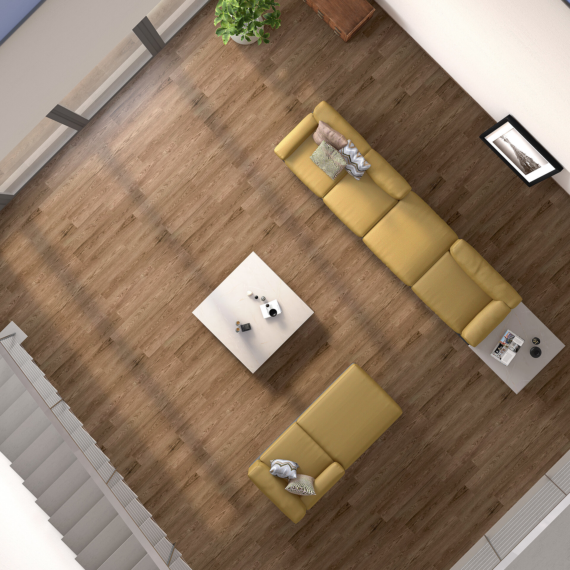 Everdeen design in a flooring Rendering showing a flooring from the airview with Everdeen design